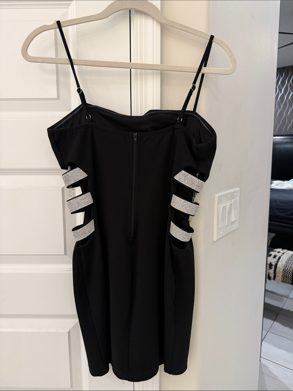 Windsor Black Mini Dress with Rhinestone Side Straps - Picture 6 of 6